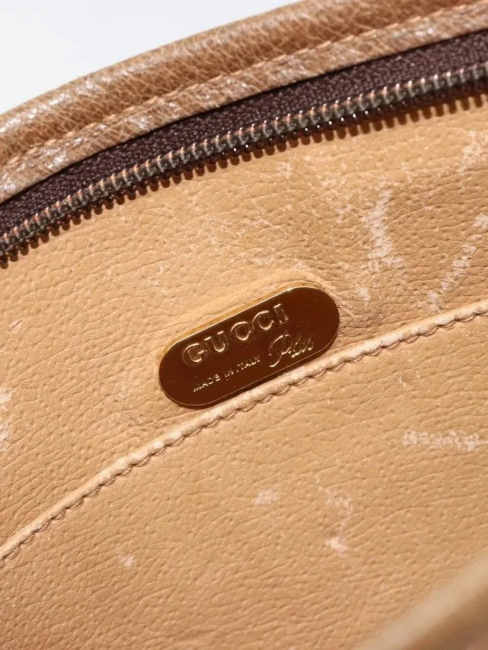 GUCCI GG Plus Supreme Clutch Bag PVC Beige Gold Auth 184487